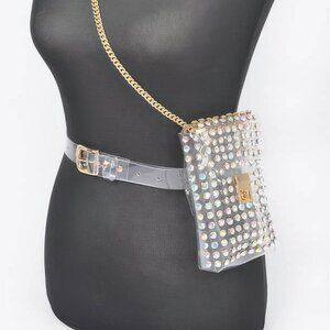 Rhinestone Clear Plus Size Belt Bag W/chain